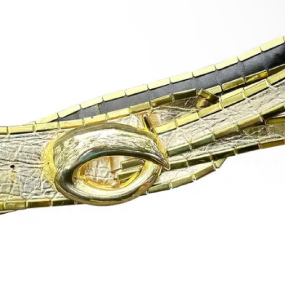 VTG SIPRA GOLD BELT-VTG 80s Gold Metallic Leather Belt- SIPRA-S/M- FABULOUS